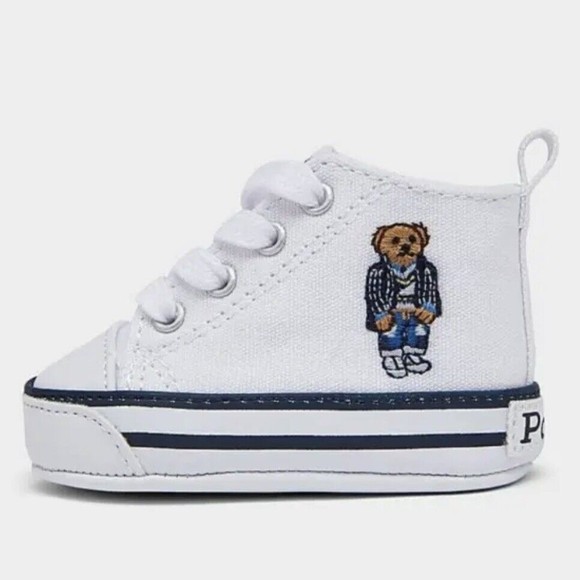 Polo Ralph Lauren Hamptyn Basketball Bear Hi Top Sneakers White Infant - Picture 3 of 6